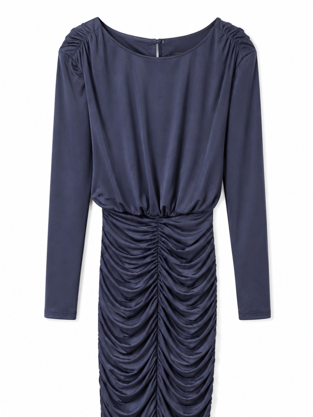 NWT Vince Camuto Slate Blue Ruched Bodycon Midi Dress Long Sleeve Size 12